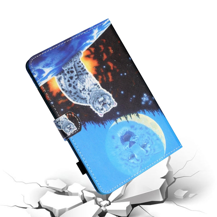 Blue folio tablet case with cat and moon print; front flap closed