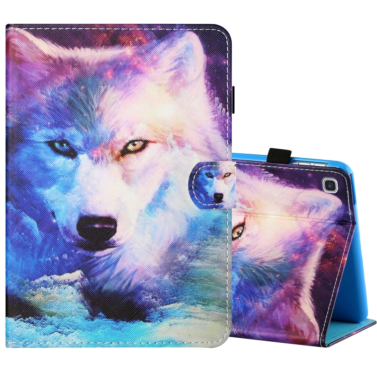 Tablet folio case with pen cover and stand; colorful wolf and wolf pup print