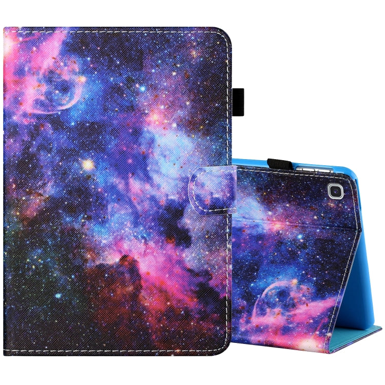 Painted leather-look tablet folio case with starry galaxy print, stand support, side strap