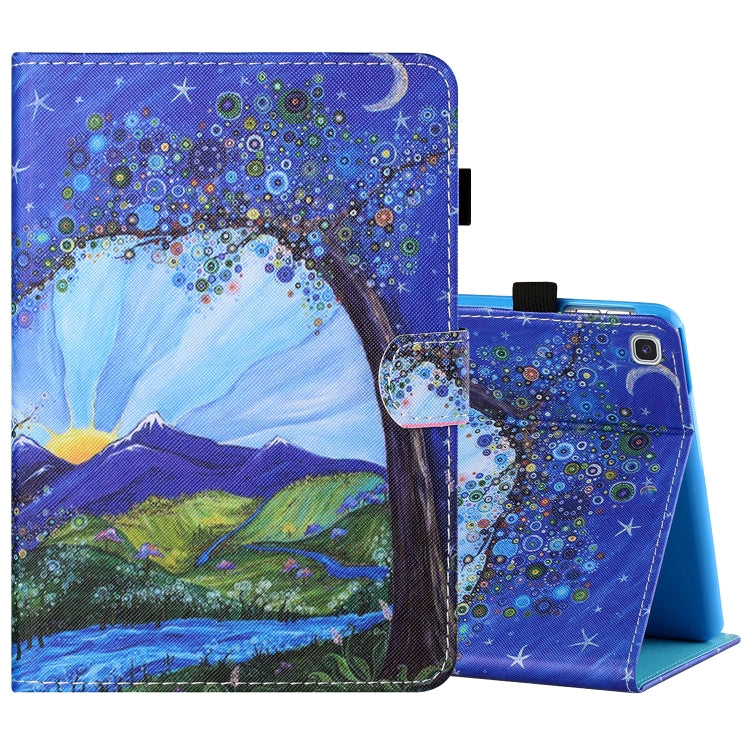 Printed tablet leather folio case with pen holder and scenic night landscape artwork
