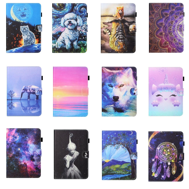 Assorted printed tablet folio leather cases with pen cover, multiple designs shown