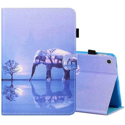 Painted flat leather tablet case with elephant scene, pen cover, card slot