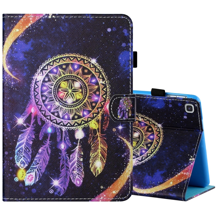 Tablet folio leather case with pen cover, dark star dreamcatcher print, side view
