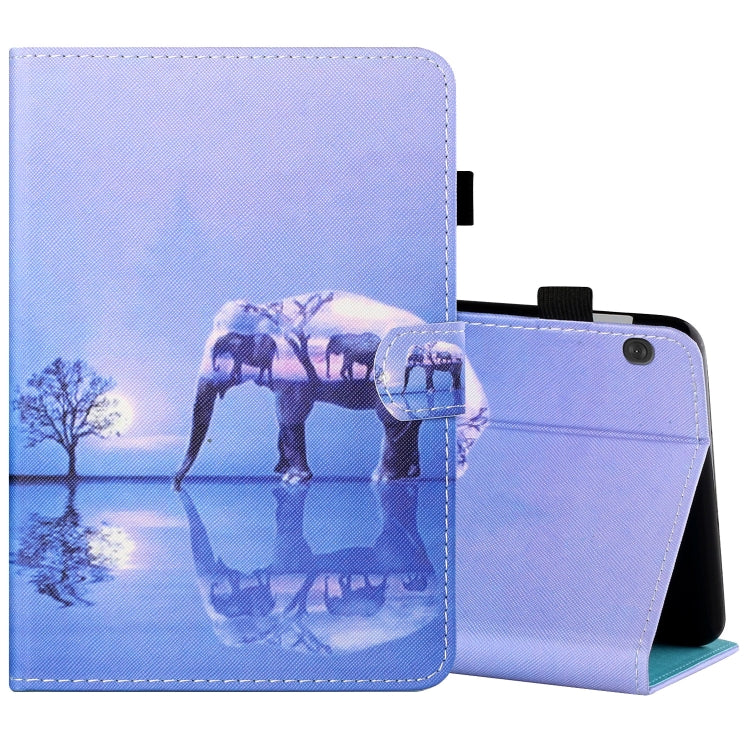 Tablet folio case with pen cover and stand; light purple elephant-and-forest print
