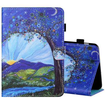 Tablet folio leather case with pen cover, blue starry landscape print, stand support