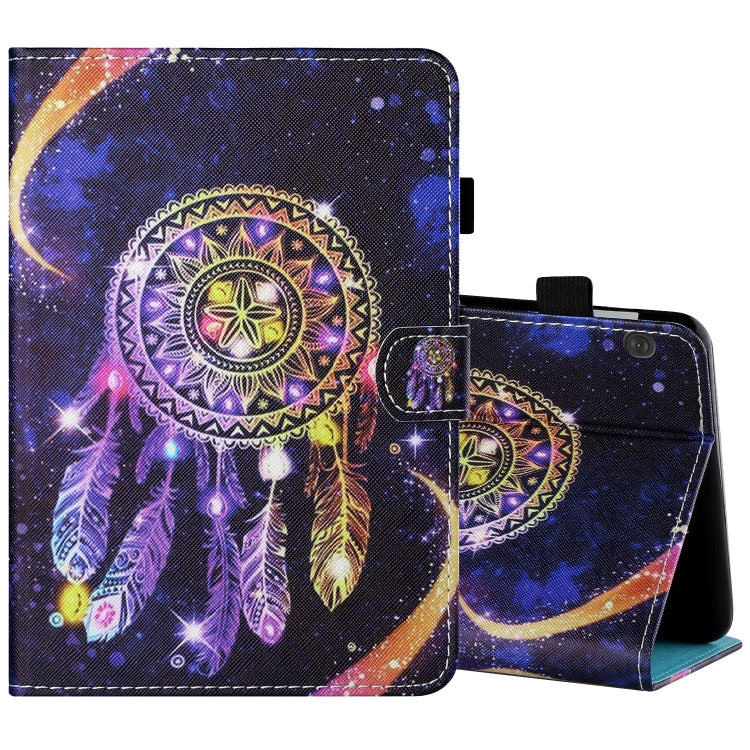 Tablet folio leather case with pen cover, purple dreamcatcher print, tablet front visible