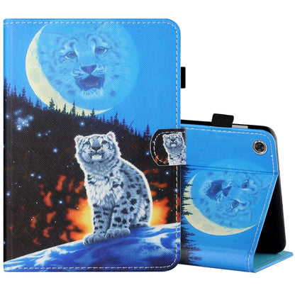 Blue printed tablet leather folio case with front flap, pen cover, and card slot opening