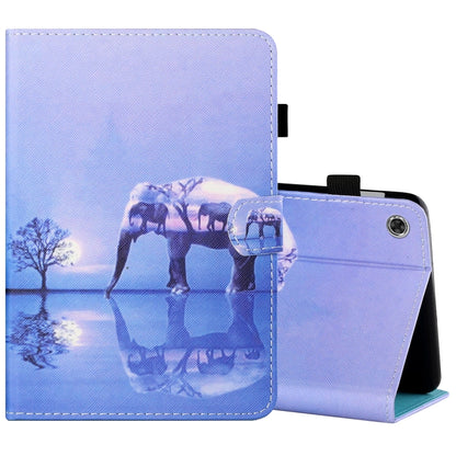 Tablet folio case with pen cover and stand; purple elephant scenic print