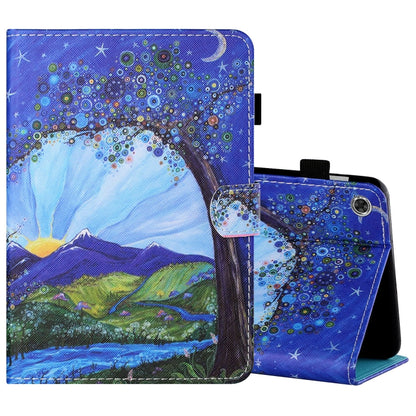 Tablet folio leather case with pen cover, blue starry landscape print, open front stand