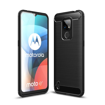 Brushed carbon-fiber TPU phone case in black, with camera cutout and raised edges