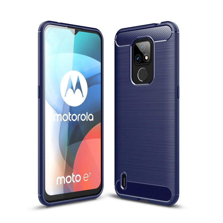 Brushed carbon-fiber TPU phone case in navy blue, with camera cutout and edges
