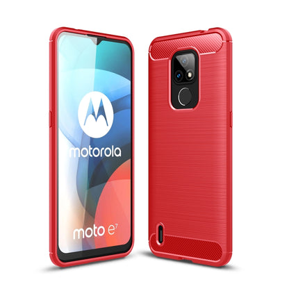 Brushed carbon-fiber TPU phone case in red, with camera cutout and raised edges