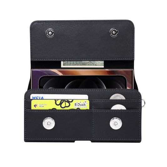 Black PU leather phone waist bag with card slots and flap closure