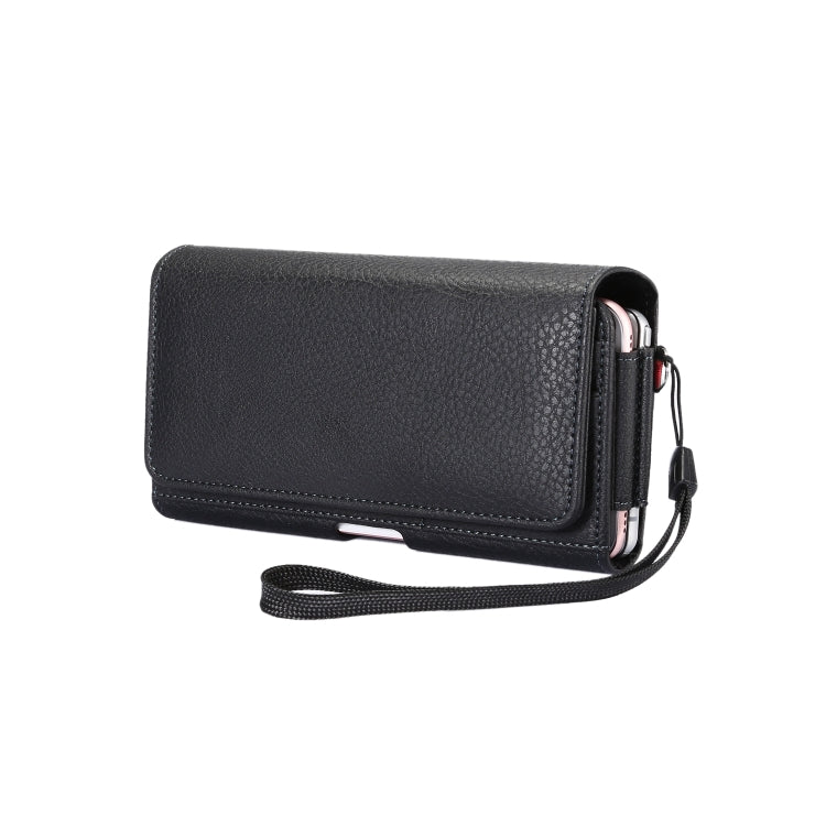 Black vertical flip PU leather phone holder with wrist strap