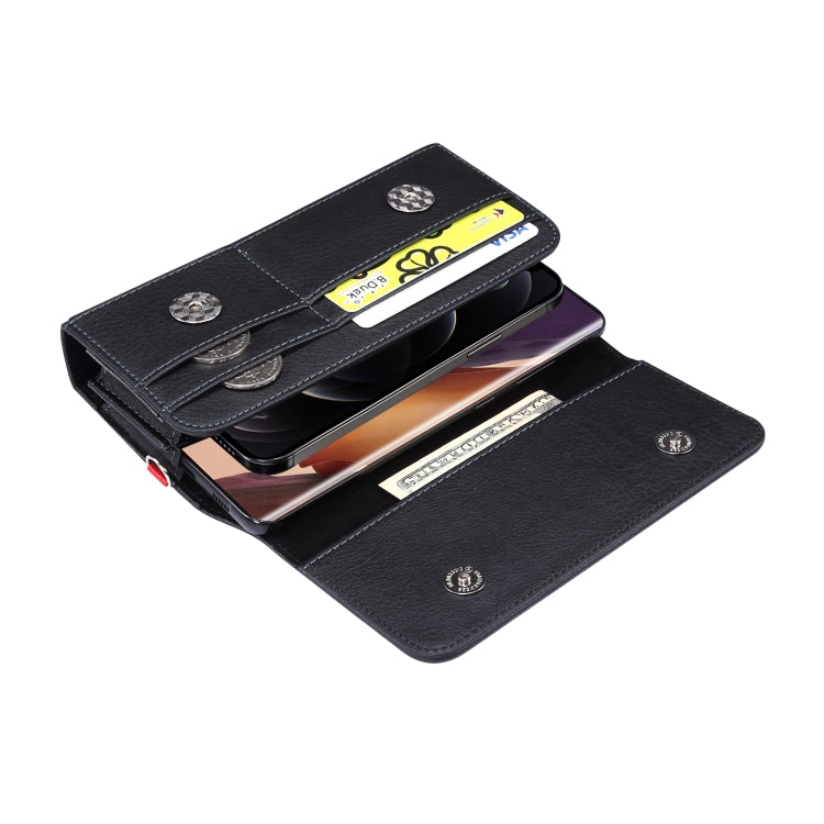 Black PU leather flip phone case with open card holder and inner slot