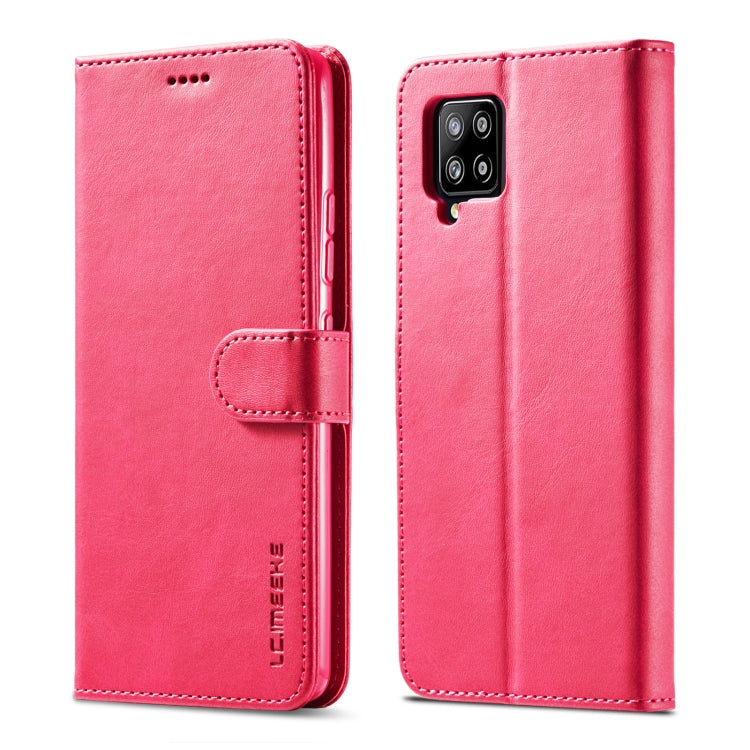 Flip leather phone wallet case with card holder, pink/red, horizontal flip