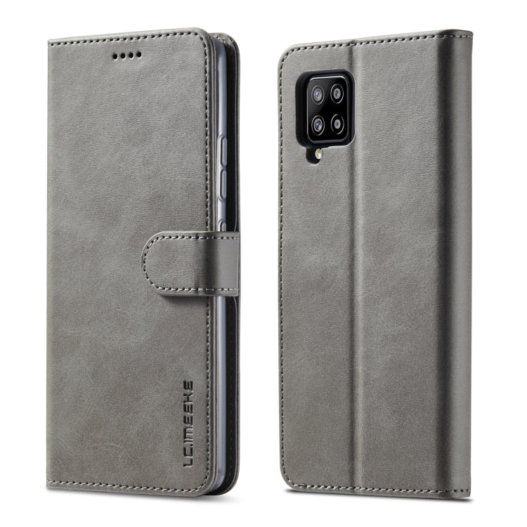 Grey leather flip phone case with card holder and magnetic strap