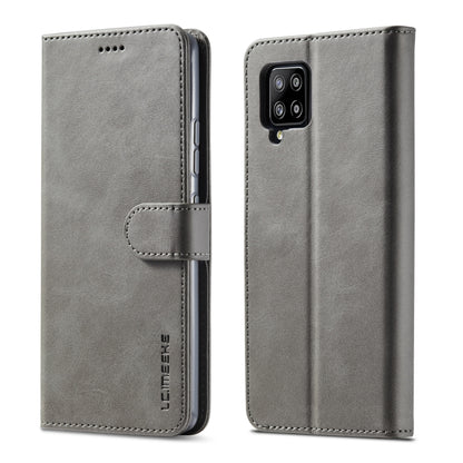 Grey leather flip phone case with card holder and magnetic strap
