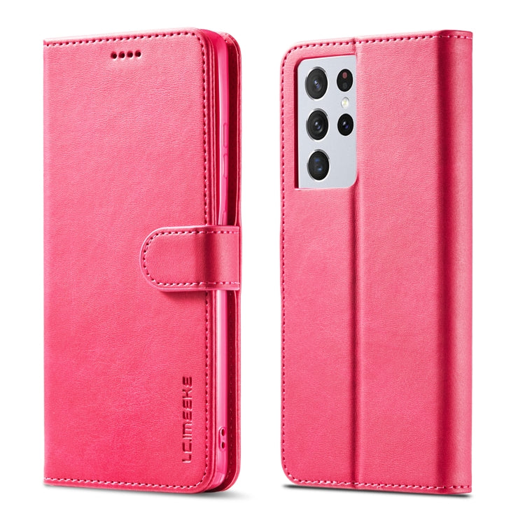 Flip leather phone wallet case, pink/red, card holder and camera window