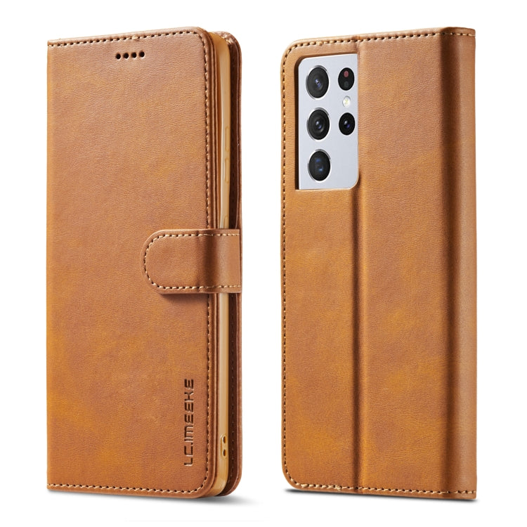 Brown leather flip phone case with card holder and magnetic strap