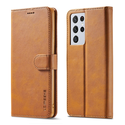 Brown leather flip phone case with card holder and magnetic strap