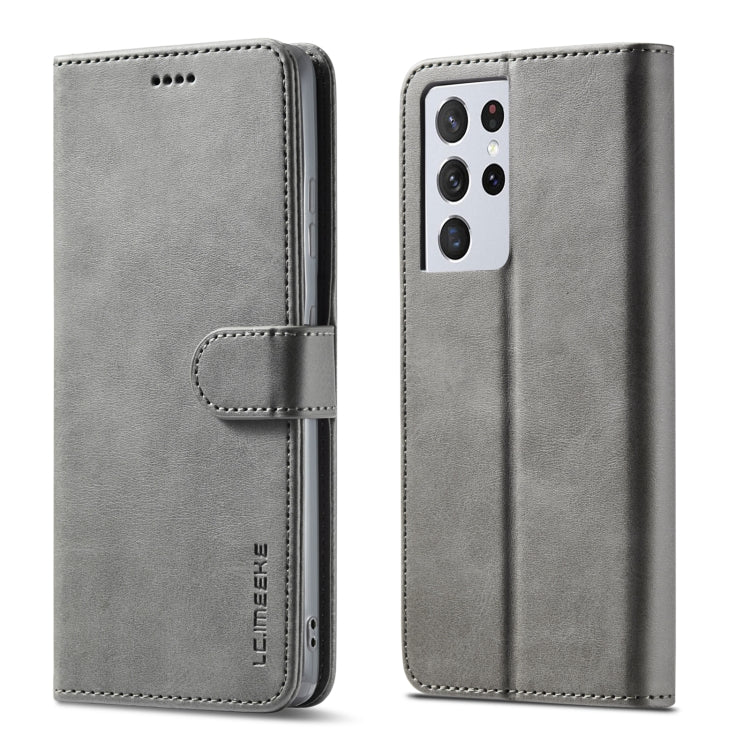 Grey leather flip phone case with card holder and magnetic strap