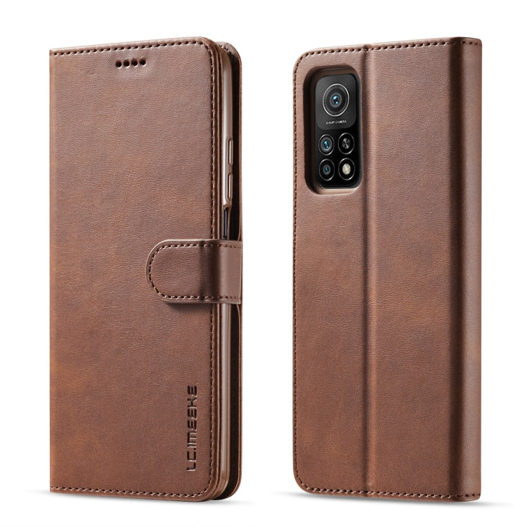 Brown LC.IMEEKE flip leather wallet case with card holder and camera cutout.