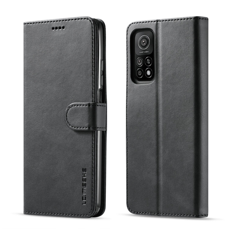 Dark grey LC.IMEEKE flip leather case with card holder and triple-lens camera opening.