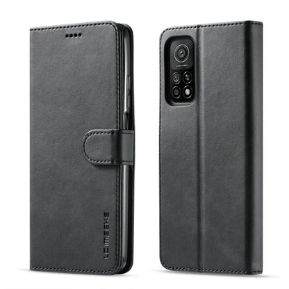 Dark grey LC.IMEEKE flip leather case with card holder and triple-lens camera opening.