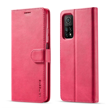 Flip leather phone wallet case, pink/red, with camera cutout and flip cover