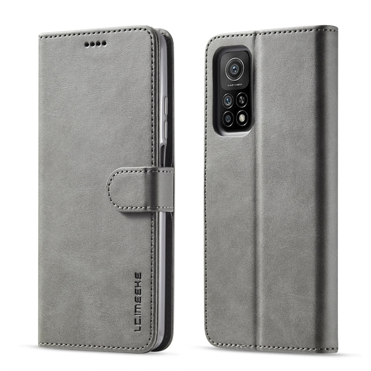 Grey leather flip case with card holder; back shows camera cutout