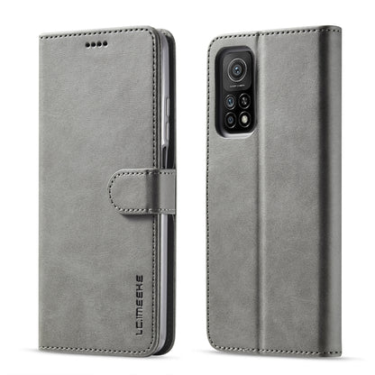 Grey leather flip case with card holder; back shows camera cutout