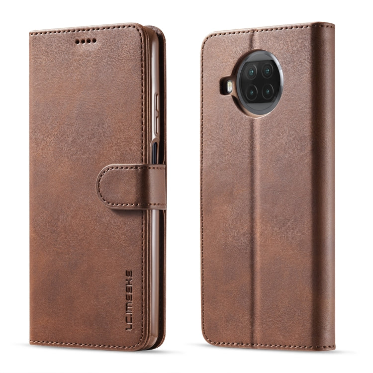 Brown LC.IMEEKE flip leather case with card holder and large camera opening.