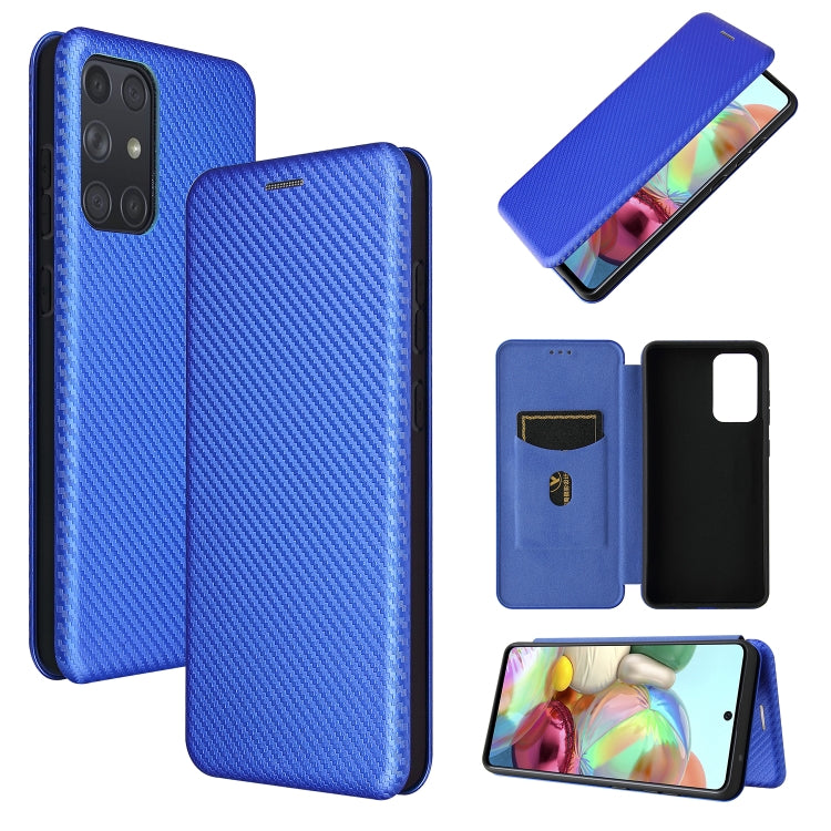 Bright blue carbon fiber texture magnetic flip phone case with card slot for mobile device