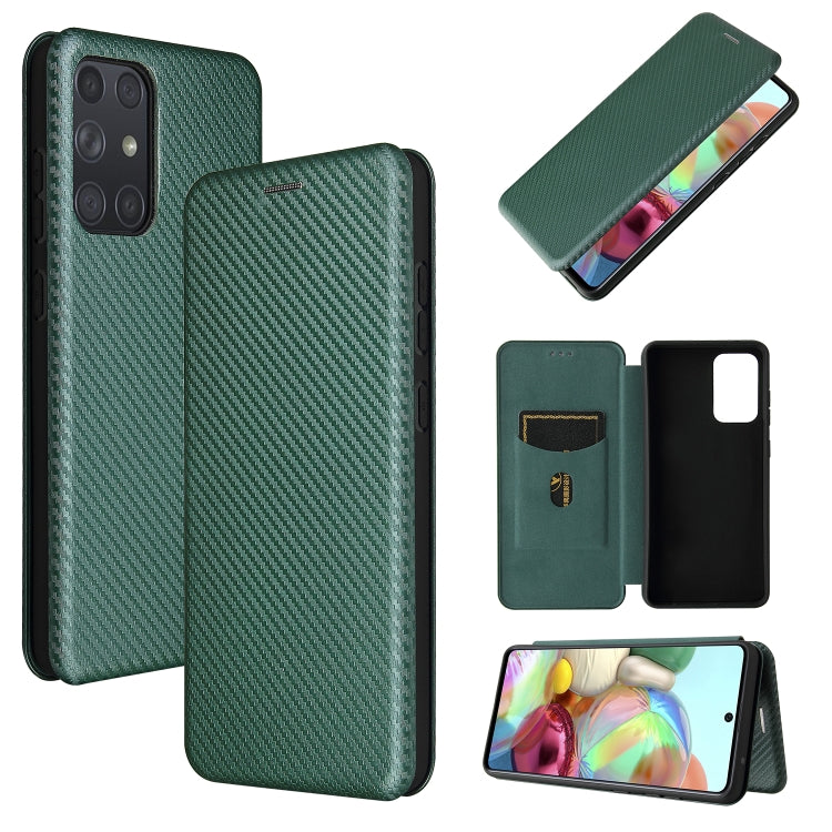 Green carbon fiber texture magnetic flip phone case with card slot for mobile device