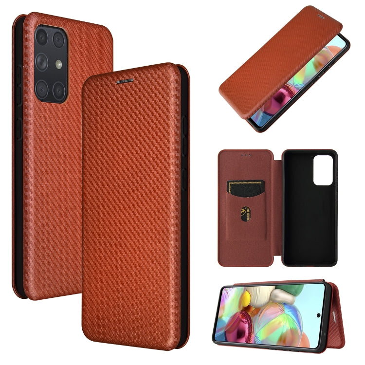 Brown carbon fiber texture magnetic flip phone case with card slot for mobile device