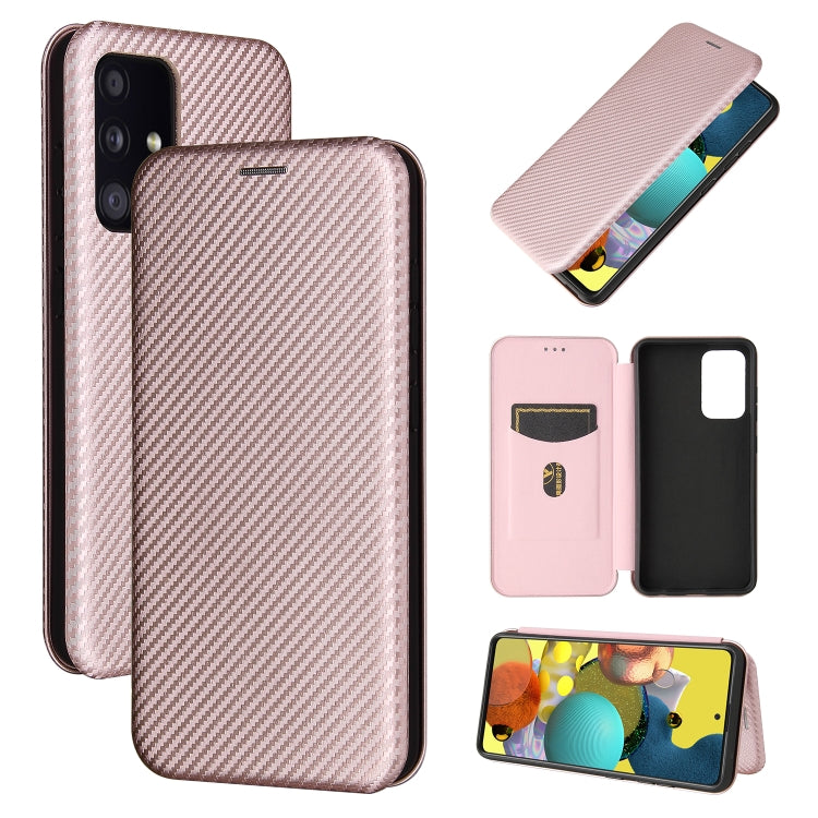 Pink carbon fiber magnetic flip phone case with card slot, shown with screen cover open