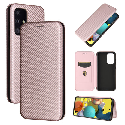 Pink carbon fiber magnetic flip phone case with card slot, shown with screen cover open