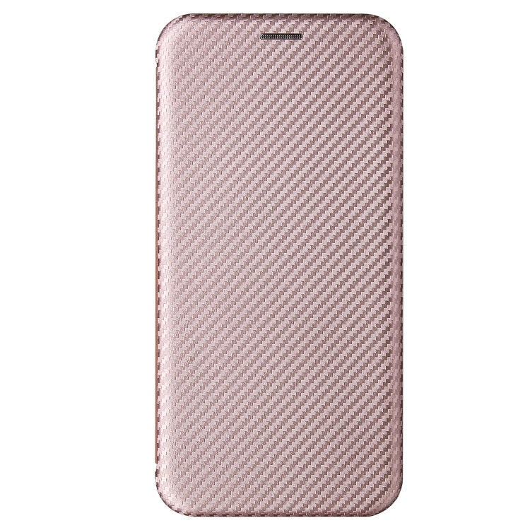 Pink carbon fiber magnetic flip phone case front view, thin protective cover