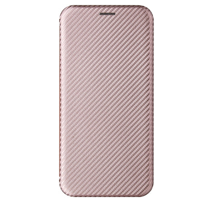Pink carbon fiber magnetic flip phone case front view, thin protective cover