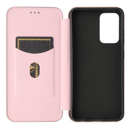 Pink carbon fiber magnetic flip phone case with card slot and inner holder