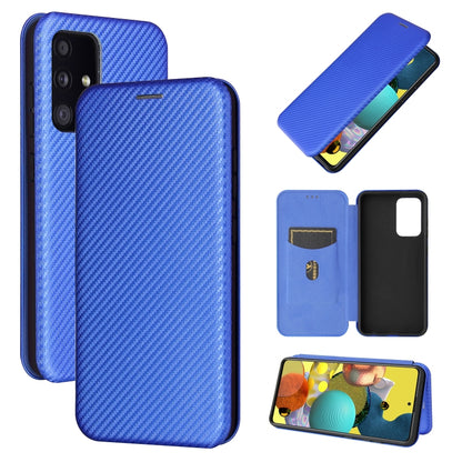 Blue carbon fiber texture magnetic flip phone case with card slot for mobile device