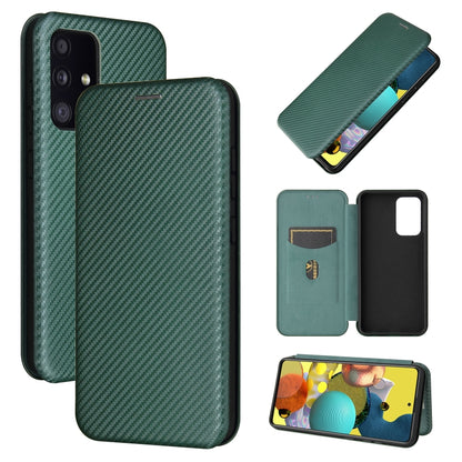 Dark green carbon fiber texture magnetic flip phone case with card slot for mobile device