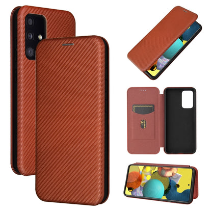 Rust orange carbon fiber texture magnetic flip phone case with card slot for mobile device