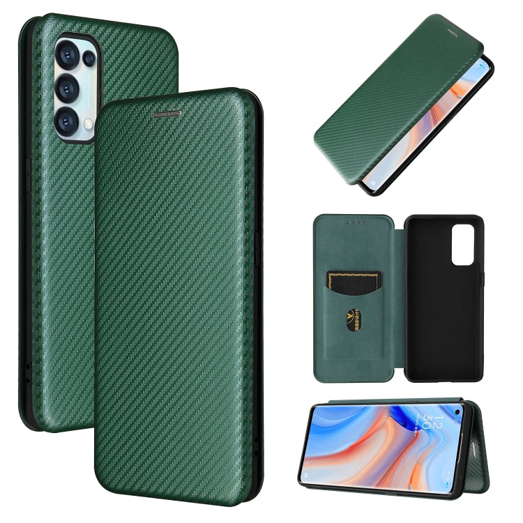Green carbon fiber texture magnetic flip phone case with card slot for mobile device