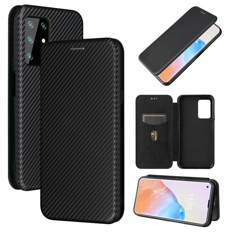 Magnetic flip phone case with carbon fiber texture, card slot, black PU/TPU shell