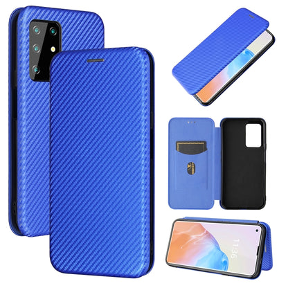 Magnetic flip phone case with carbon fiber texture, card slot, blue PU/TPU shell
