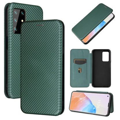 Magnetic flip phone case with carbon fiber texture, card slot, green PU/TPU shell