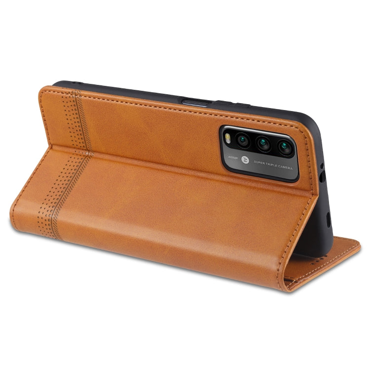 AZNS magnetic flip leather case with card slots, tan, wallet-style stand