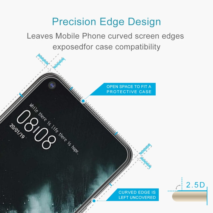 Tempered glass screen protector with curved edge design for case compatibility.